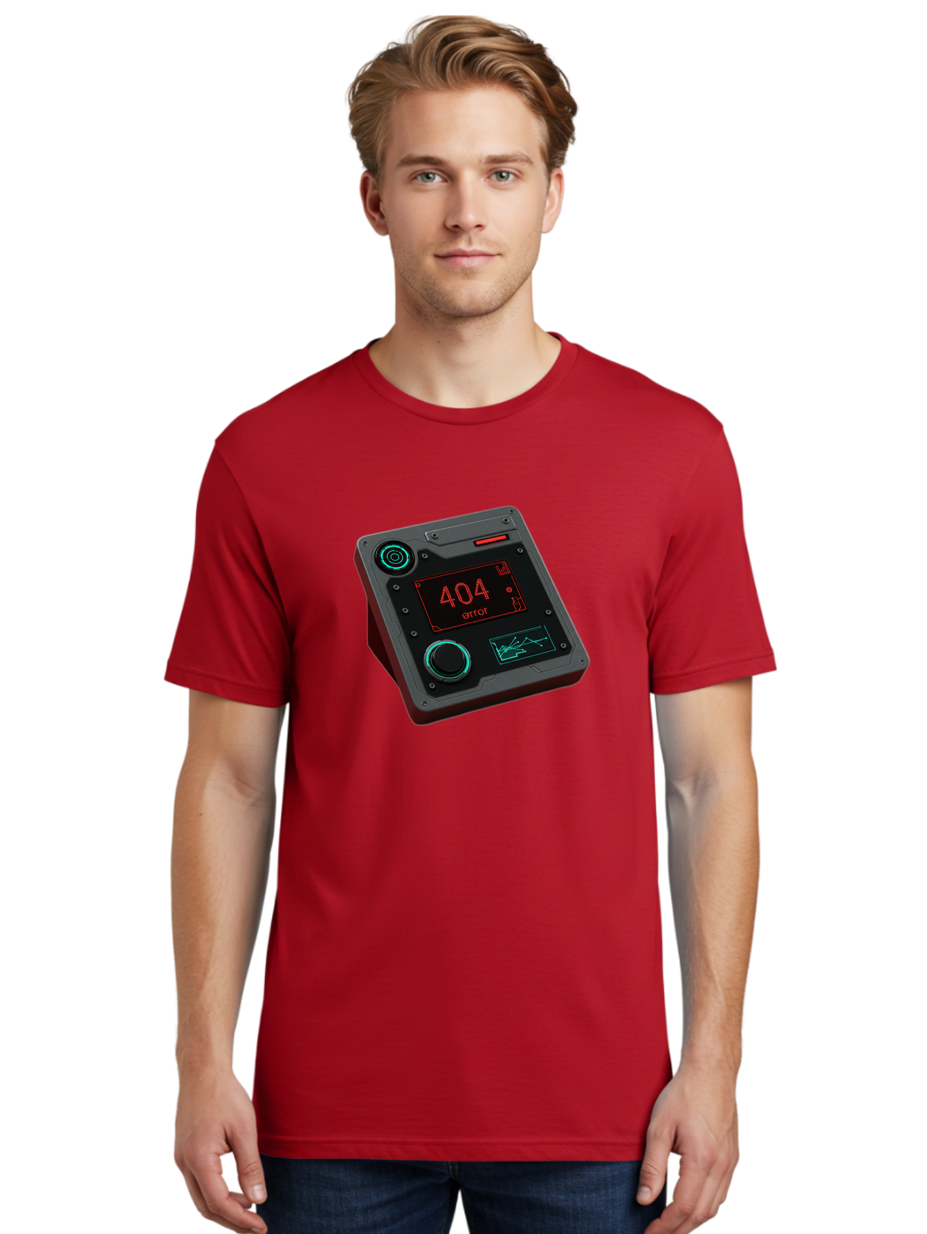 404-Error-4 Men'S Graphic Tee, 100% Cotton, Comfortable Casual Summer Wear, Machine Washable, Futuristic Device, 404 Error Message, Neon Lights, Digital Display, Error Screen, Cyberpunk Technology, Glitchy Interface, High-Tech Gadget Baa078