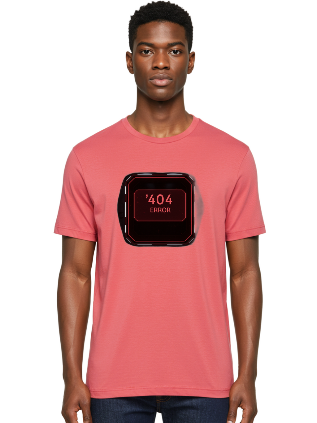404-Error-5 Men'S Graphic Tee, 100% Cotton, Comfortable Casual Summer Wear, Machine Washable, 404 Error Message, Error Page, Website Error, Page Not Found, Futuristic Design, Digital Glitch, Red Neon Lights, Cyberpunk Aesthetic, Baa079