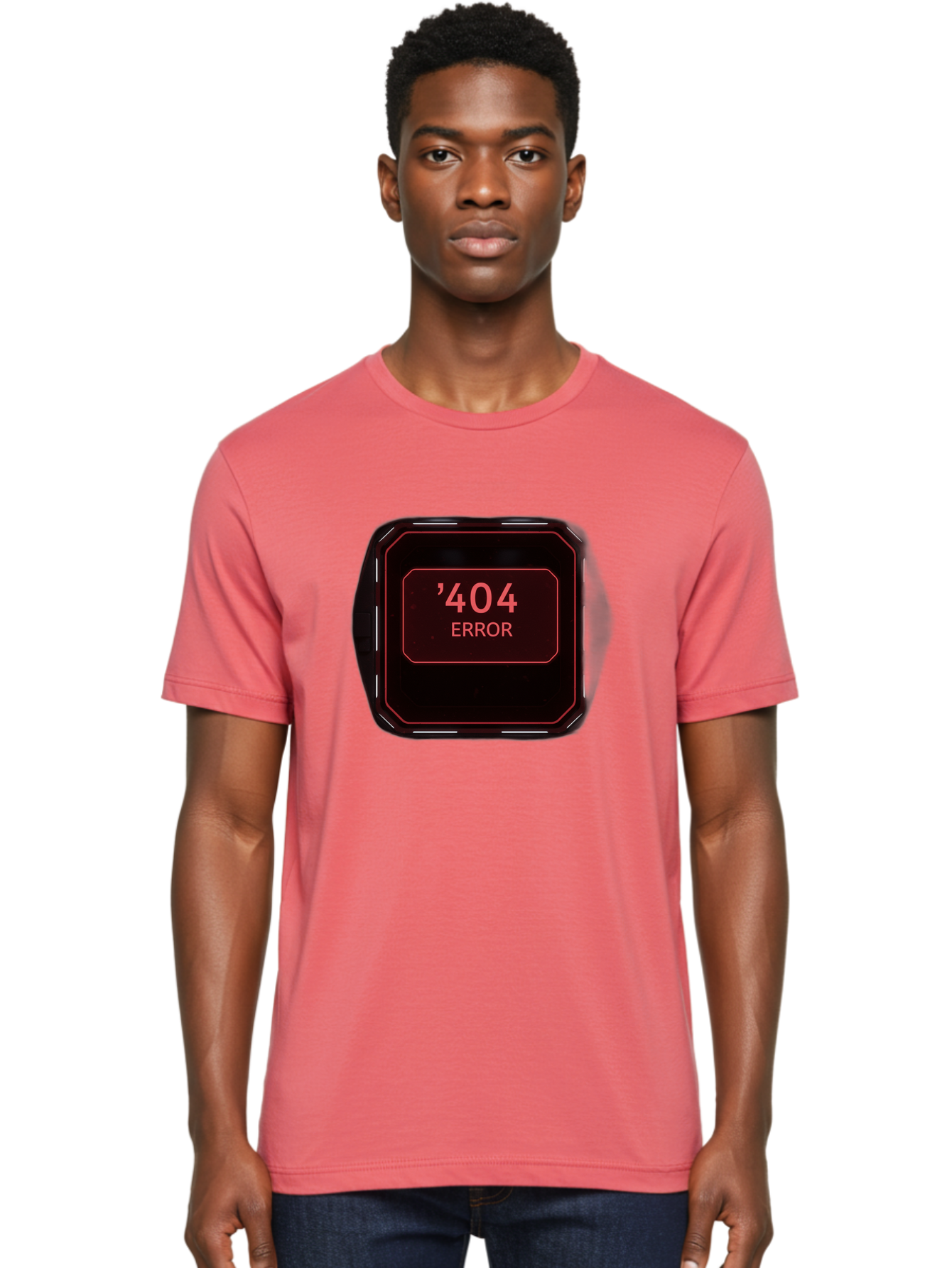 404-Error-5 Men'S Graphic Tee, 100% Cotton, Comfortable Casual Summer Wear, Machine Washable, 404 Error Message, Error Page, Website Error, Page Not Found, Futuristic Design, Digital Glitch, Red Neon Lights, Cyberpunk Aesthetic, Baa079