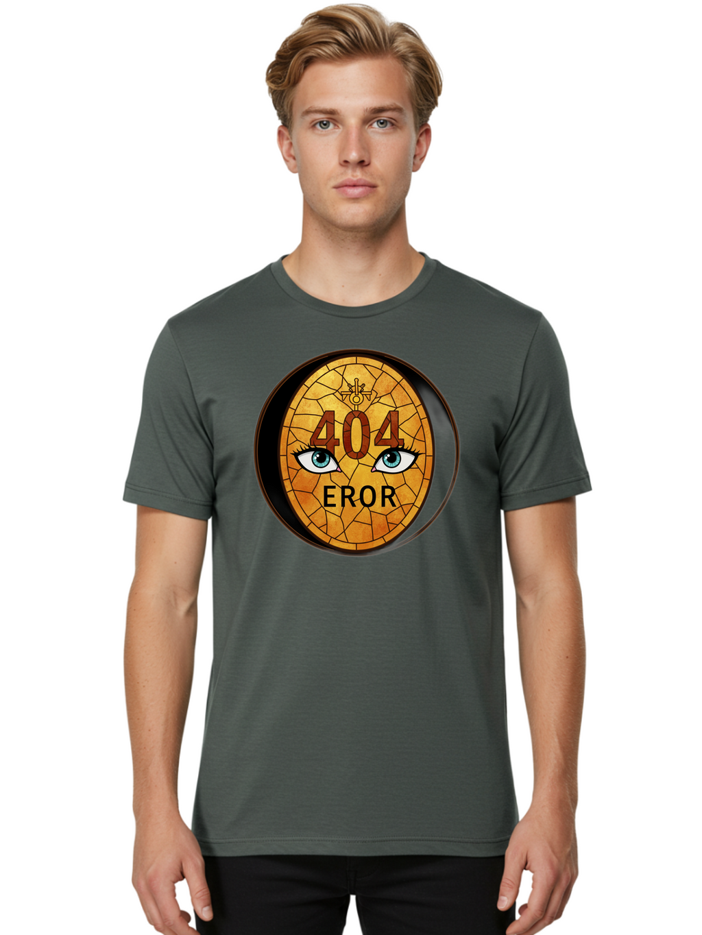 404-Error-7 Men'S Graphic Tee, 100% Cotton, Comfortable Casual Summer Wear, Machine Washable, 404 Error Message, Stained Glass Art, Mysterious Eyes, Website Error, Broken Link, Technical Issue, Surreal Design, Eye-Catching Graphic, Baa081