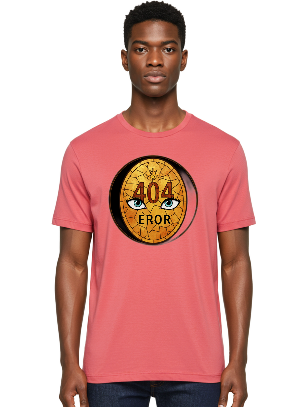 404-Error-7 Men'S Graphic Tee, 100% Cotton, Comfortable Casual Summer Wear, Machine Washable, 404 Error Message, Stained Glass Art, Mysterious Eyes, Website Error, Broken Link, Technical Issue, Surreal Design, Eye-Catching Graphic, Baa081