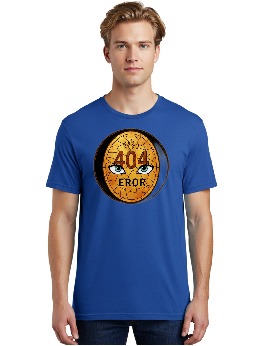 404-Error-7 Men'S Graphic Tee, 100% Cotton, Comfortable Casual Summer Wear, Machine Washable, 404 Error Message, Stained Glass Art, Mysterious Eyes, Website Error, Broken Link, Technical Issue, Surreal Design, Eye-Catching Graphic, Baa081