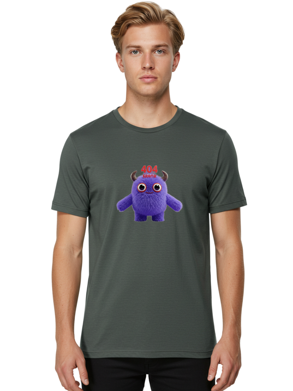 404-Error-9 Men'S Graphic Tee, 100% Cotton, Comfortable Casual Summer Wear, Machine Washable, Purple Monster With Horns, 404 Error Message, Cartoon Character, Funny Illustration, Error Page, Page Not Found, Playful Design, Whimsical Creature Baa083