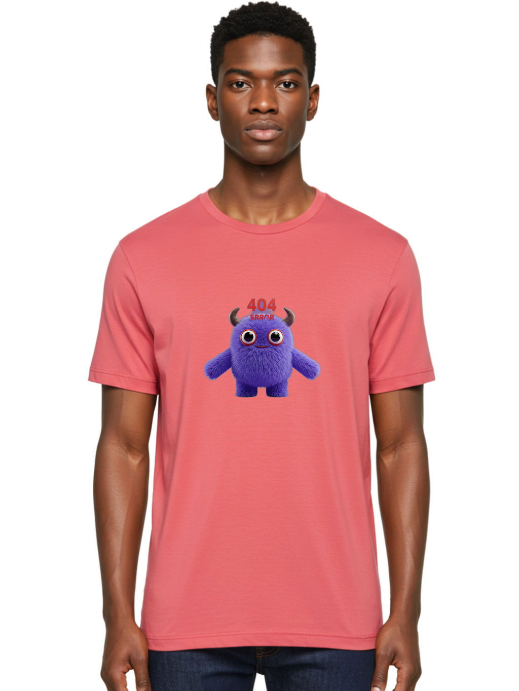 404-Error-9 Men'S Graphic Tee, 100% Cotton, Comfortable Casual Summer Wear, Machine Washable, Purple Monster With Horns, 404 Error Message, Cartoon Character, Funny Illustration, Error Page, Page Not Found, Playful Design, Whimsical Creature Baa083