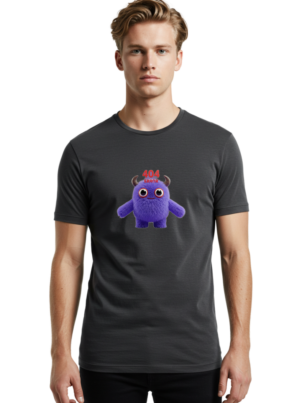 404-Error-9 Men'S Graphic Tee, 100% Cotton, Comfortable Casual Summer Wear, Machine Washable, Purple Monster With Horns, 404 Error Message, Cartoon Character, Funny Illustration, Error Page, Page Not Found, Playful Design, Whimsical Creature Baa083