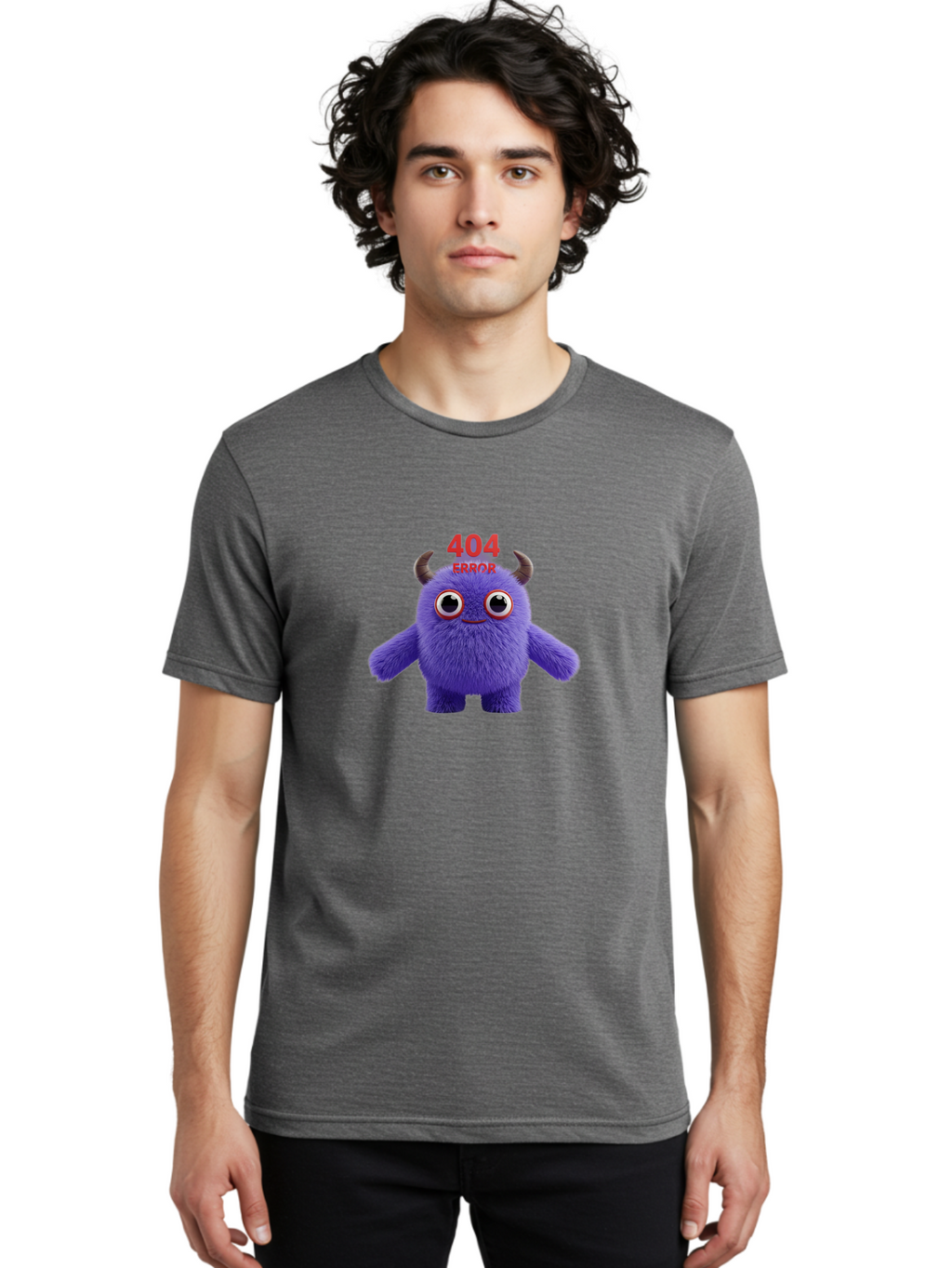 404-Error-9 Men'S Graphic Tee, 100% Cotton, Comfortable Casual Summer Wear, Machine Washable, Purple Monster With Horns, 404 Error Message, Cartoon Character, Funny Illustration, Error Page, Page Not Found, Playful Design, Whimsical Creature Baa083