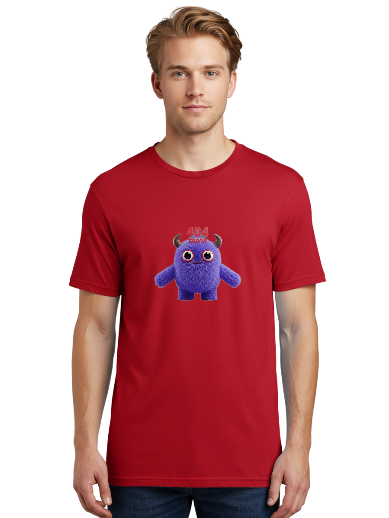 404-Error-9 Men'S Graphic Tee, 100% Cotton, Comfortable Casual Summer Wear, Machine Washable, Purple Monster With Horns, 404 Error Message, Cartoon Character, Funny Illustration, Error Page, Page Not Found, Playful Design, Whimsical Creature Baa083