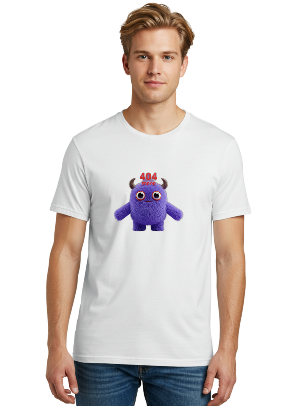 404-Error-9 Men'S Graphic Tee, 100% Cotton, Comfortable Casual Summer Wear, Machine Washable, Purple Monster With Horns, 404 Error Message, Cartoon Character, Funny Illustration, Error Page, Page Not Found, Playful Design, Whimsical Creature Baa083