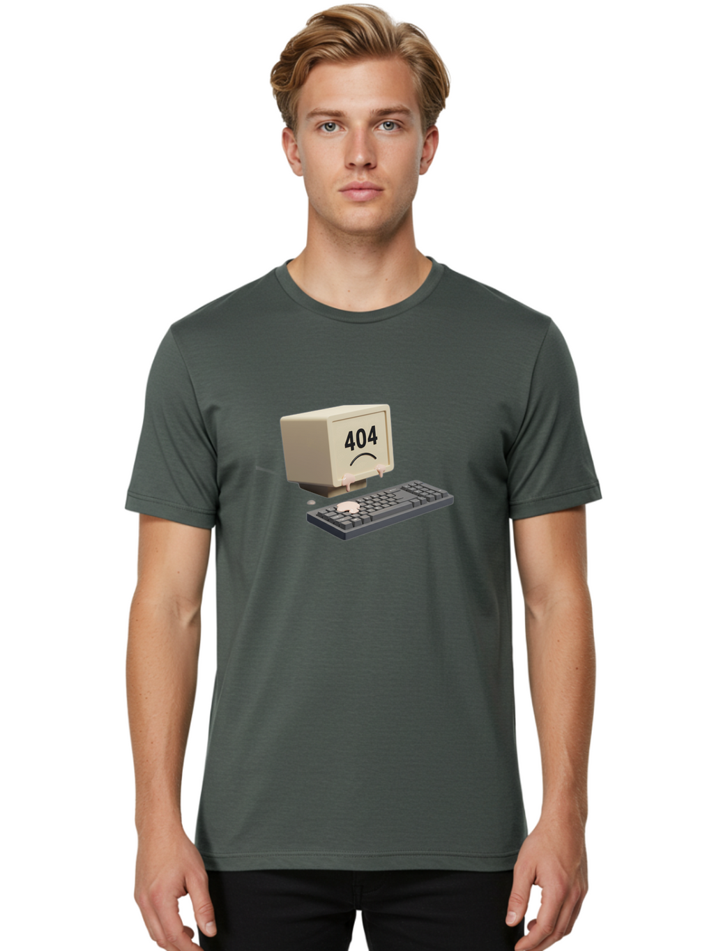 404-Error-Computer Men'S Graphic Tee, 100% Cotton, Comfortable Casual Summer Wear, Machine Washable, Computer Error, 404 Message, Frowning Face, Sad Computer, Technical Issue, Error Screen, Keyboard And Monitor, Digital Malfunction, Baa084