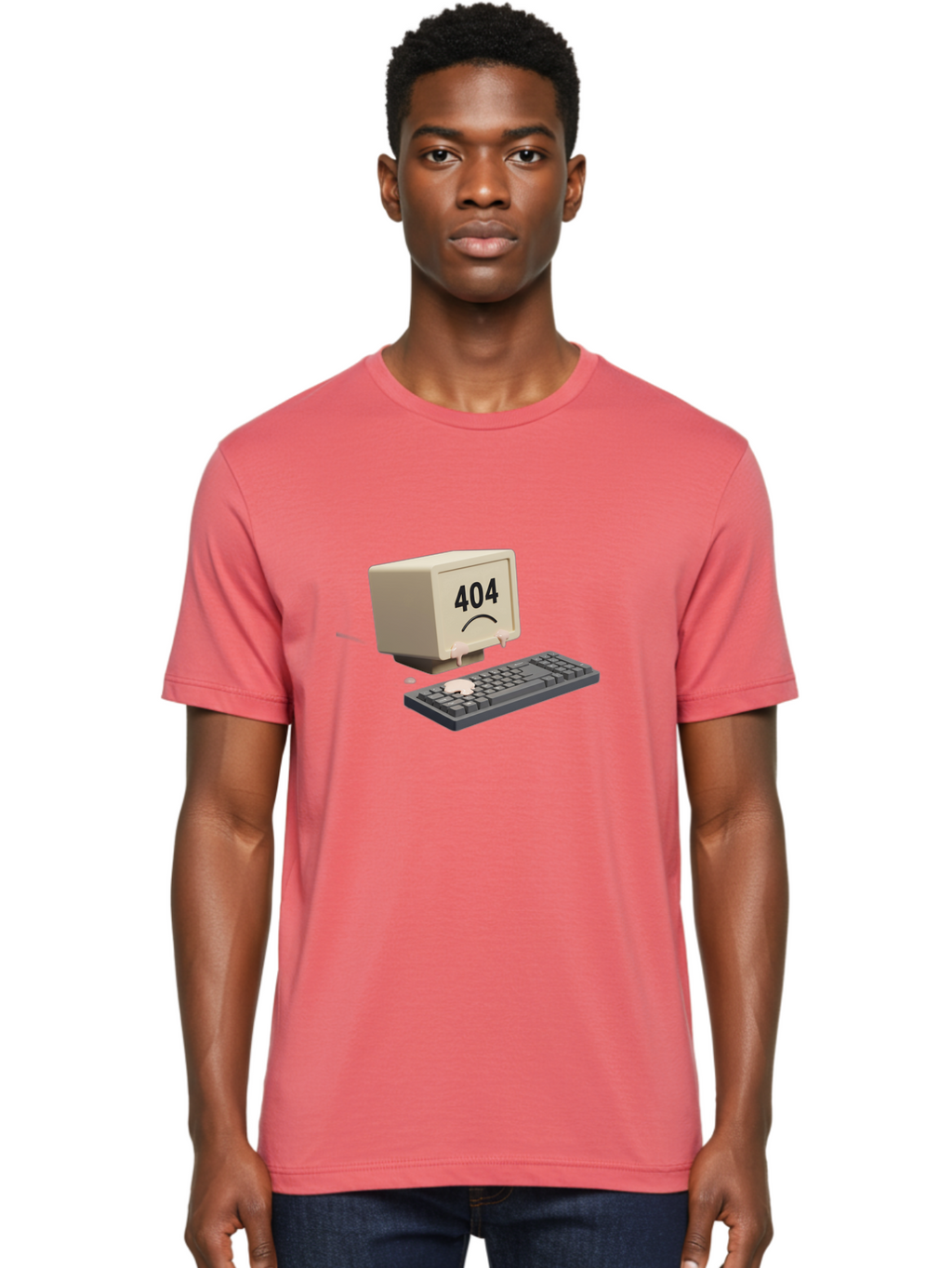 404-Error-Computer Men'S Graphic Tee, 100% Cotton, Comfortable Casual Summer Wear, Machine Washable, Computer Error, 404 Message, Frowning Face, Sad Computer, Technical Issue, Error Screen, Keyboard And Monitor, Digital Malfunction, Baa084