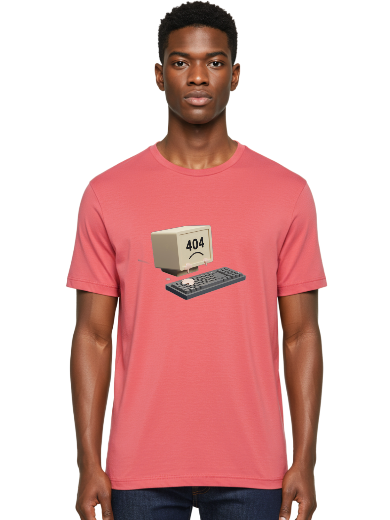 404-Error-Computer Men'S Graphic Tee, 100% Cotton, Comfortable Casual Summer Wear, Machine Washable, Computer Error, 404 Message, Frowning Face, Sad Computer, Technical Issue, Error Screen, Keyboard And Monitor, Digital Malfunction, Baa084