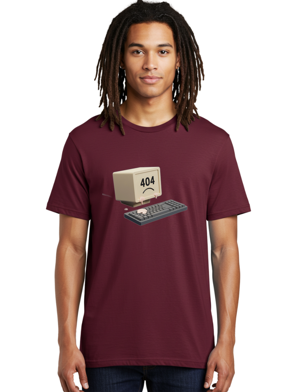 404-Error-Computer Men'S Graphic Tee, 100% Cotton, Comfortable Casual Summer Wear, Machine Washable, Computer Error, 404 Message, Frowning Face, Sad Computer, Technical Issue, Error Screen, Keyboard And Monitor, Digital Malfunction, Baa084