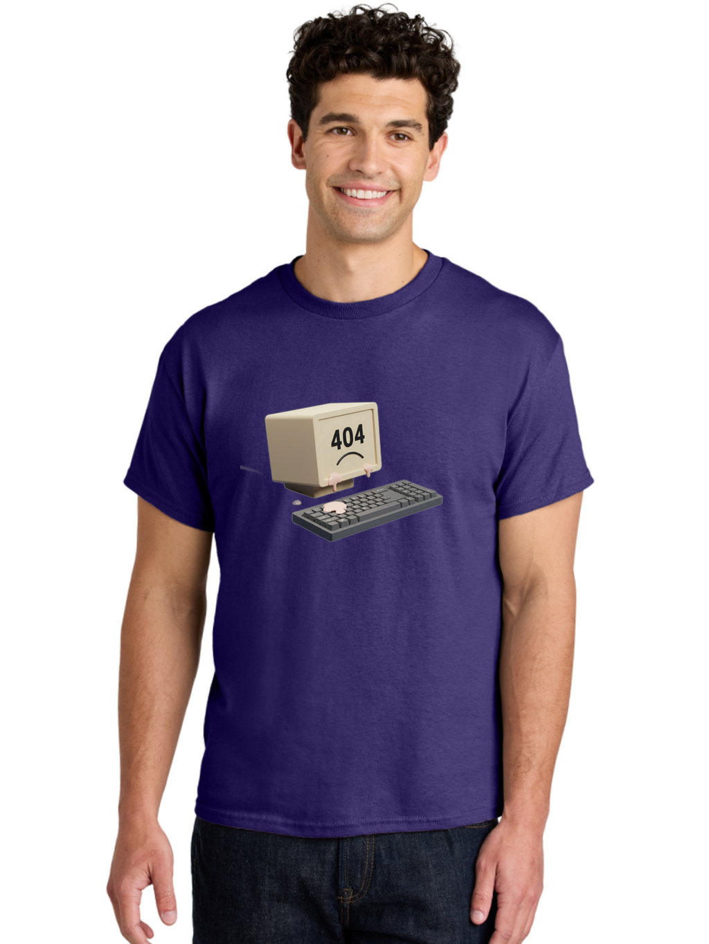 404-Error-Computer Men'S Graphic Tee, 100% Cotton, Comfortable Casual Summer Wear, Machine Washable, Computer Error, 404 Message, Frowning Face, Sad Computer, Technical Issue, Error Screen, Keyboard And Monitor, Digital Malfunction, Baa084