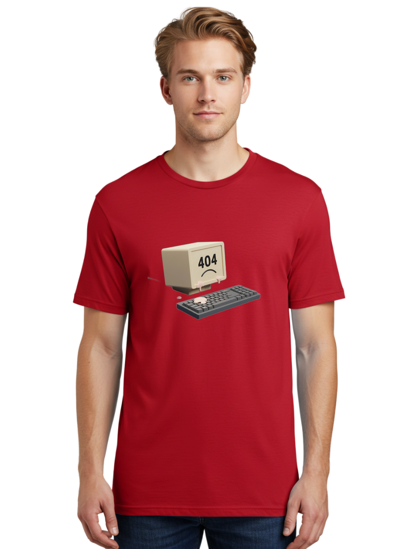 404-Error-Computer Men'S Graphic Tee, 100% Cotton, Comfortable Casual Summer Wear, Machine Washable, Computer Error, 404 Message, Frowning Face, Sad Computer, Technical Issue, Error Screen, Keyboard And Monitor, Digital Malfunction, Baa084