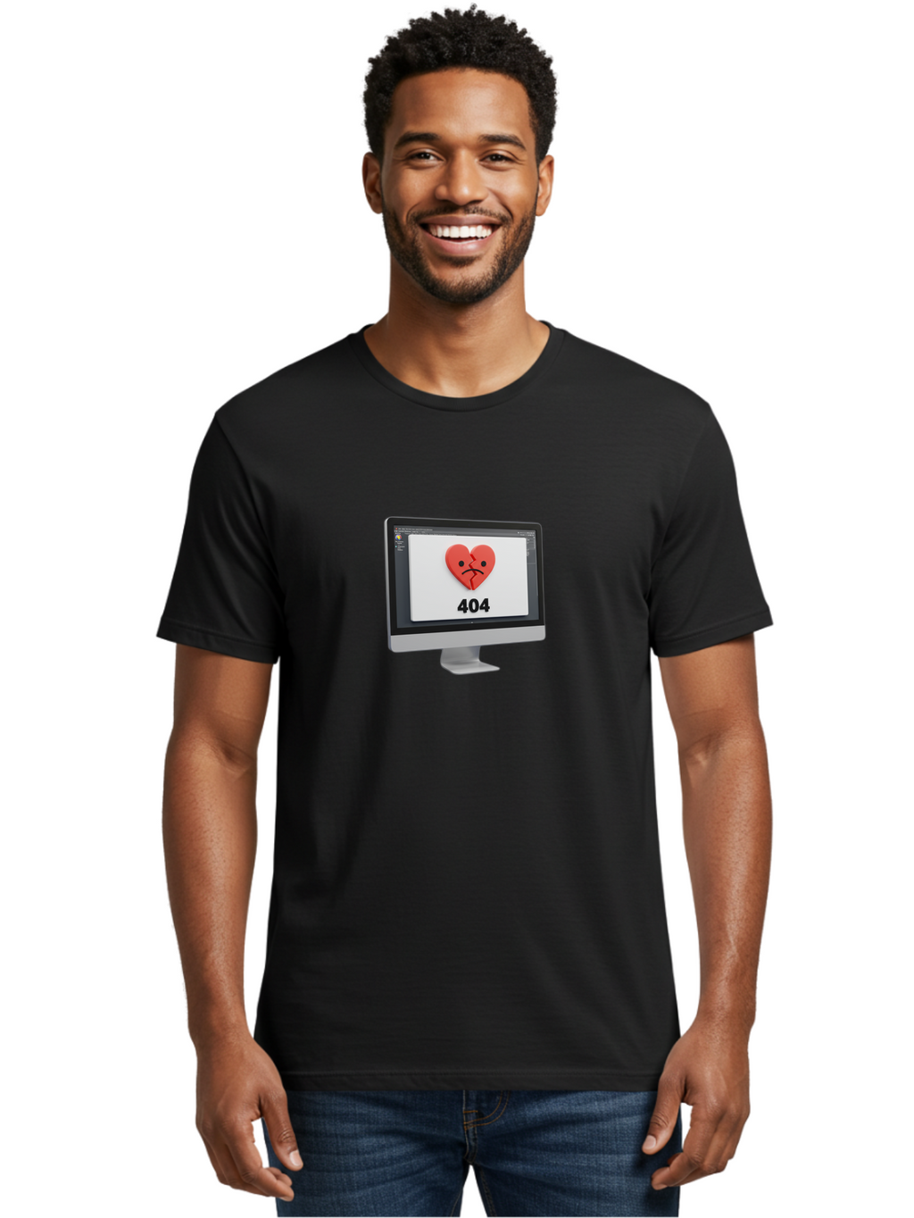404-Error-Heart Men'S Graphic Tee, 100% Cotton, Comfortable Casual Summer Wear, Machine Washable, 404 Error Page, Broken Heart, Sad Face, Heartbreak Symbol, Webpage Not Found, Technical Issue, Error Message, Frustrated User Baa085