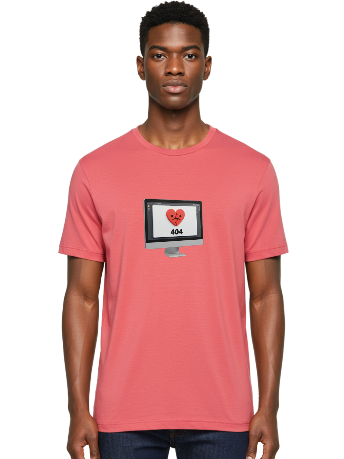 404-Error-Heart Men'S Graphic Tee, 100% Cotton, Comfortable Casual Summer Wear, Machine Washable, 404 Error Page, Broken Heart, Sad Face, Heartbreak Symbol, Webpage Not Found, Technical Issue, Error Message, Frustrated User Baa085