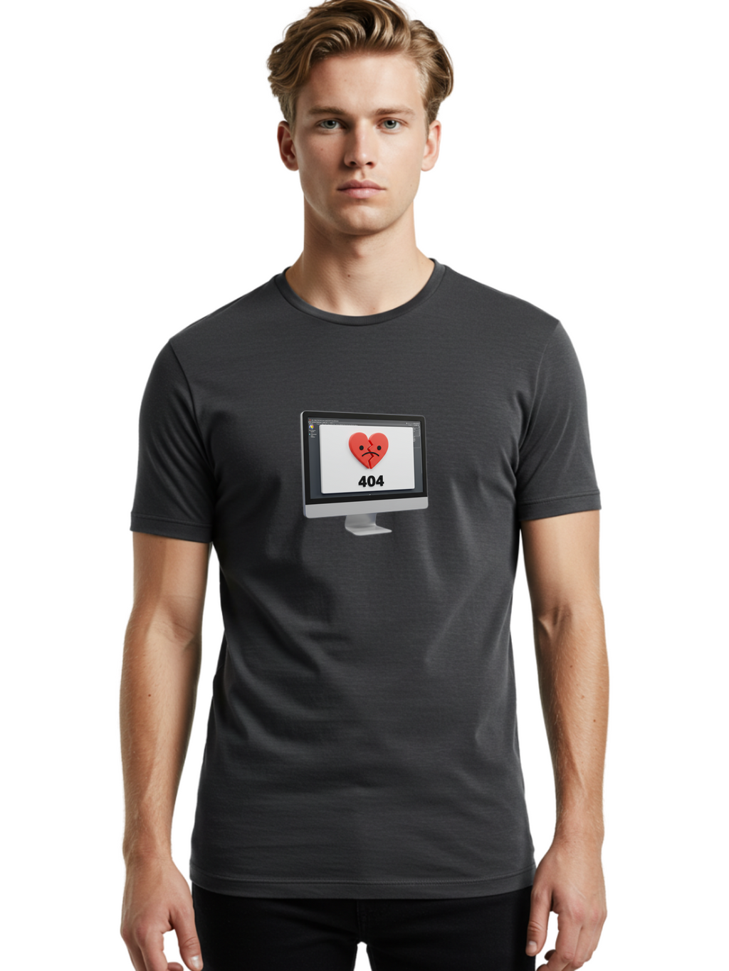 404-Error-Heart Men'S Graphic Tee, 100% Cotton, Comfortable Casual Summer Wear, Machine Washable, 404 Error Page, Broken Heart, Sad Face, Heartbreak Symbol, Webpage Not Found, Technical Issue, Error Message, Frustrated User Baa085