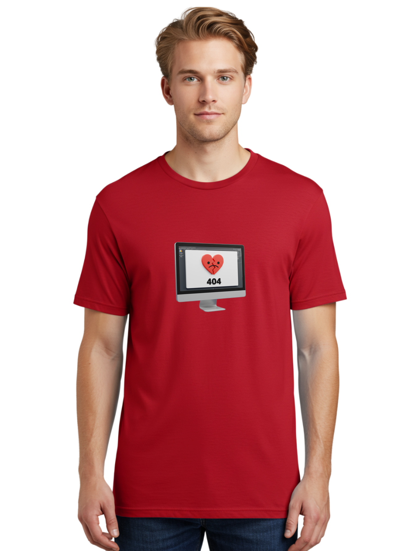 404-Error-Heart Men'S Graphic Tee, 100% Cotton, Comfortable Casual Summer Wear, Machine Washable, 404 Error Page, Broken Heart, Sad Face, Heartbreak Symbol, Webpage Not Found, Technical Issue, Error Message, Frustrated User Baa085