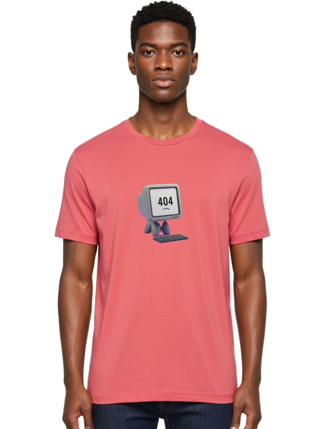 404-Error-Monitor Men'S Graphic Tee, 100% Cotton, Comfortable Casual Summer Wear, Machine Washable, 404 Error Message, Computer With Sad Face, Broken Link, Website Not Found, Error Page, Technical Issue, Webpage Unavailable, Sad Emoticon, Baa086