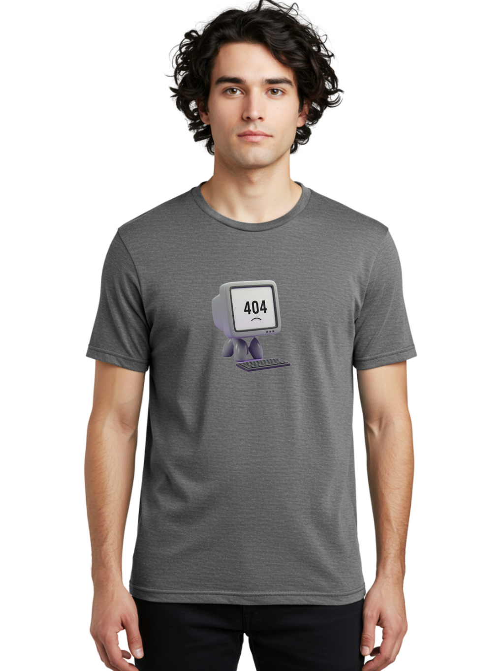 404-Error-Monitor Men'S Graphic Tee, 100% Cotton, Comfortable Casual Summer Wear, Machine Washable, 404 Error Message, Computer With Sad Face, Broken Link, Website Not Found, Error Page, Technical Issue, Webpage Unavailable, Sad Emoticon, Baa086