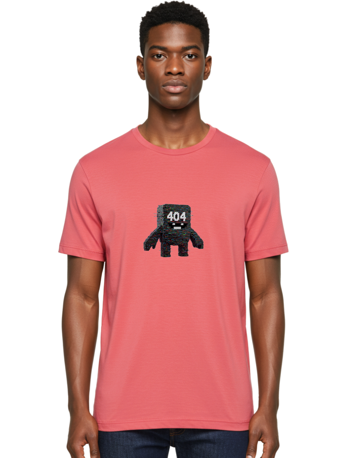 404-Error-Monster Men'S Graphic Tee, 100% Cotton, Comfortable Casual Summer Wear, Machine Washable, Glitchy Monster, Error Message, 404, Distorted Creature, Digital Art, Pixelated Character, Creepy Figure, Faulty Code, Malfunctioning, Baa087