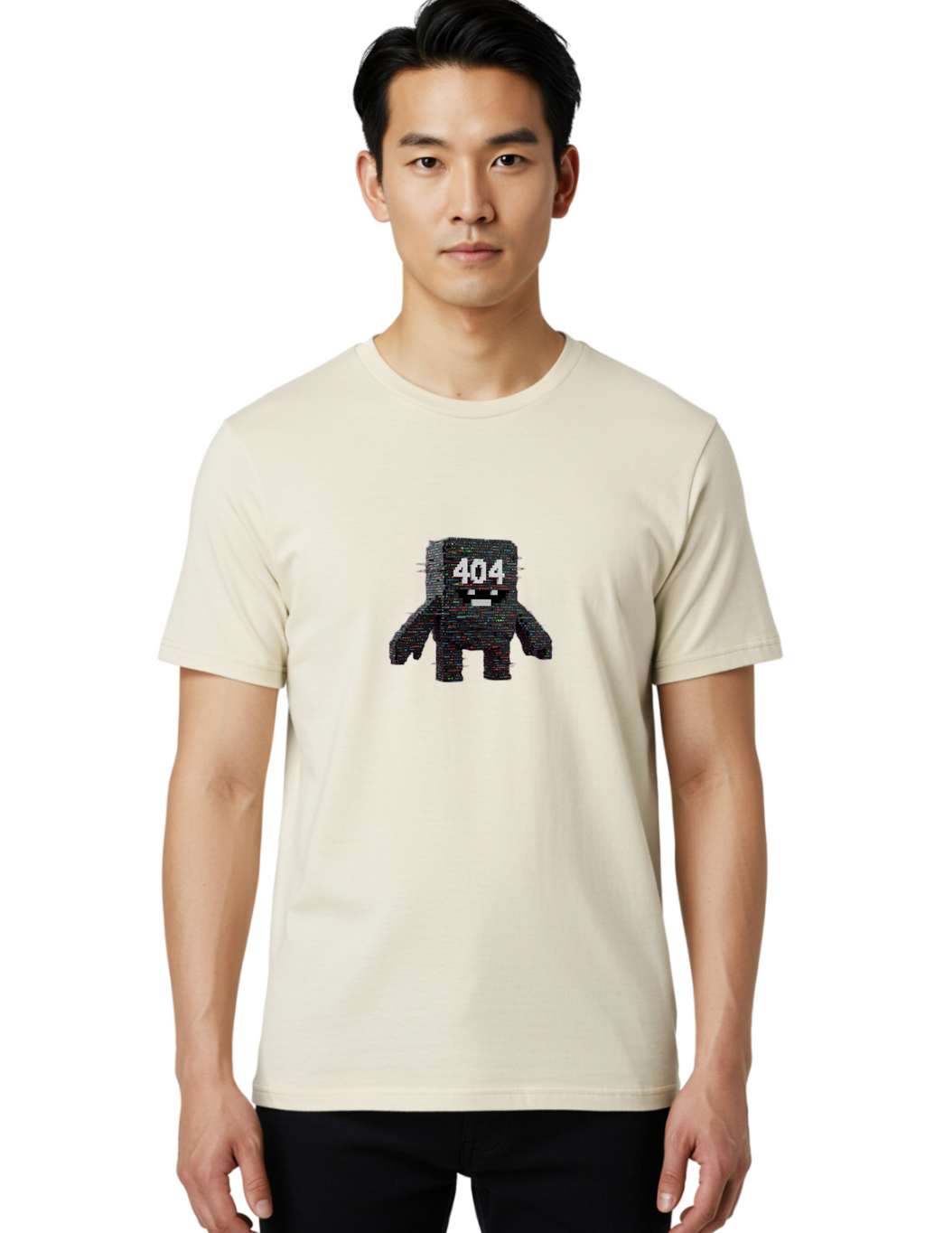 404-Error-Monster Men'S Graphic Tee, 100% Cotton, Comfortable Casual Summer Wear, Machine Washable, Glitchy Monster, Error Message, 404, Distorted Creature, Digital Art, Pixelated Character, Creepy Figure, Faulty Code, Malfunctioning, Baa087