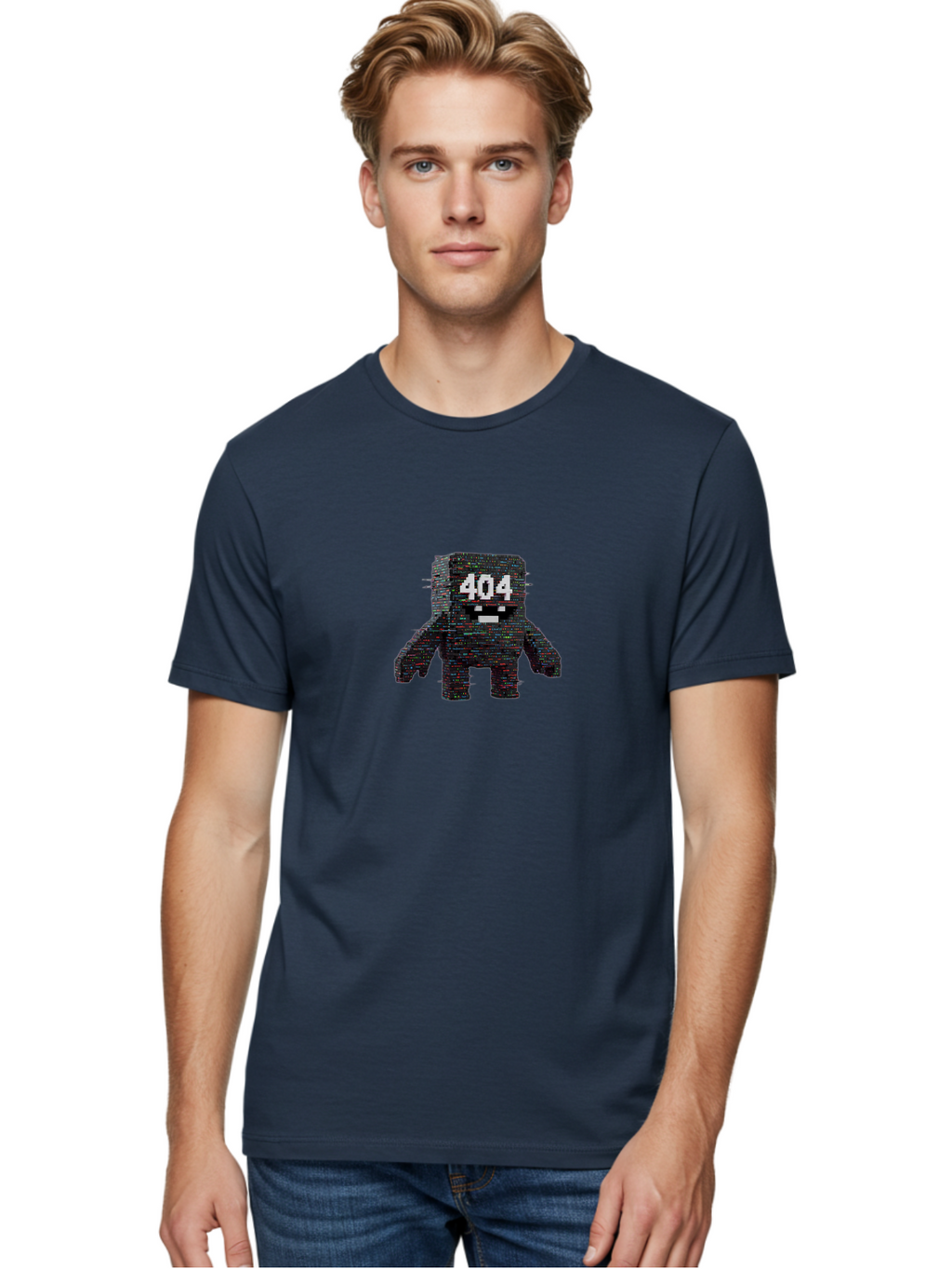 404-Error-Monster Men'S Graphic Tee, 100% Cotton, Comfortable Casual Summer Wear, Machine Washable, Glitchy Monster, Error Message, 404, Distorted Creature, Digital Art, Pixelated Character, Creepy Figure, Faulty Code, Malfunctioning, Baa087