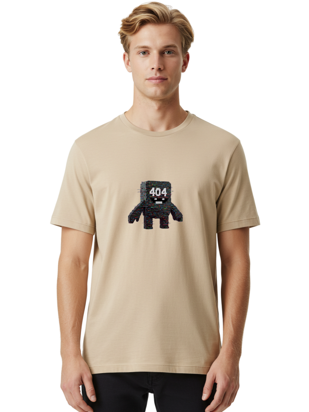 404-Error-Monster Men'S Graphic Tee, 100% Cotton, Comfortable Casual Summer Wear, Machine Washable, Glitchy Monster, Error Message, 404, Distorted Creature, Digital Art, Pixelated Character, Creepy Figure, Faulty Code, Malfunctioning, Baa087