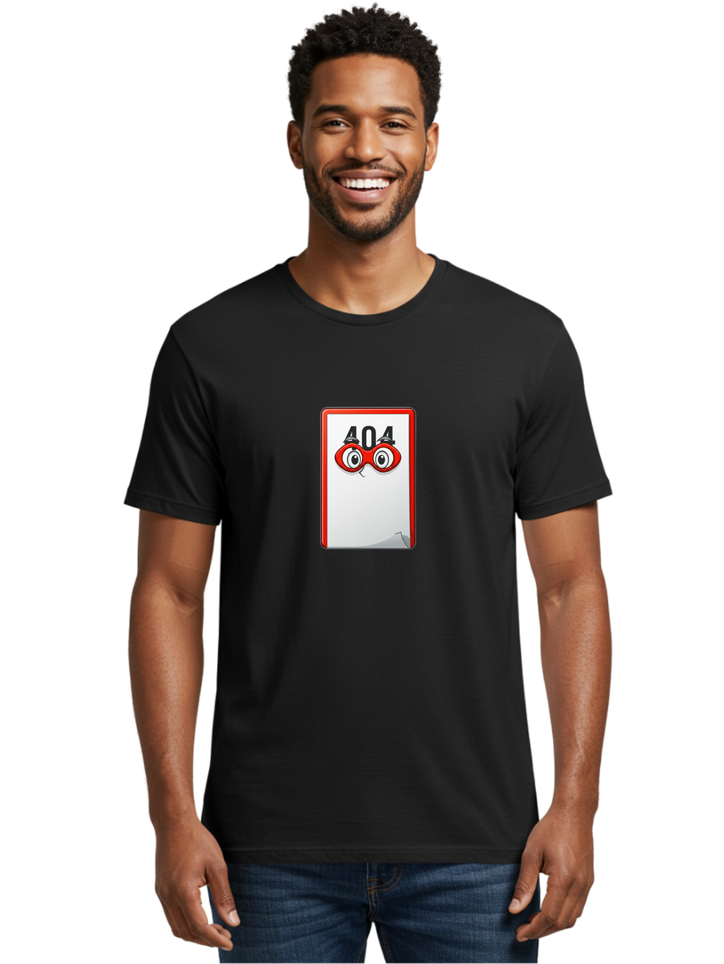 404-Error-Page-1 Men'S Graphic Tee, 100% Cotton, Comfortable Casual Summer Wear, Machine Washable, Error Page Not Found, 404 Error, Web Page Error, Page Not Found, Cartoon Illustration, Red Glasses, Website Error, Web Development Baa088