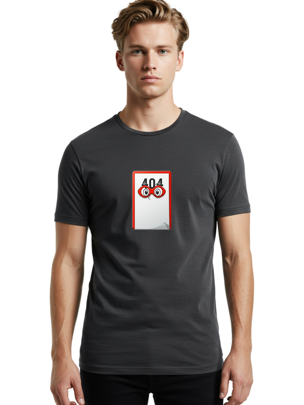 404-Error-Page-1 Men'S Graphic Tee, 100% Cotton, Comfortable Casual Summer Wear, Machine Washable, Error Page Not Found, 404 Error, Web Page Error, Page Not Found, Cartoon Illustration, Red Glasses, Website Error, Web Development Baa088