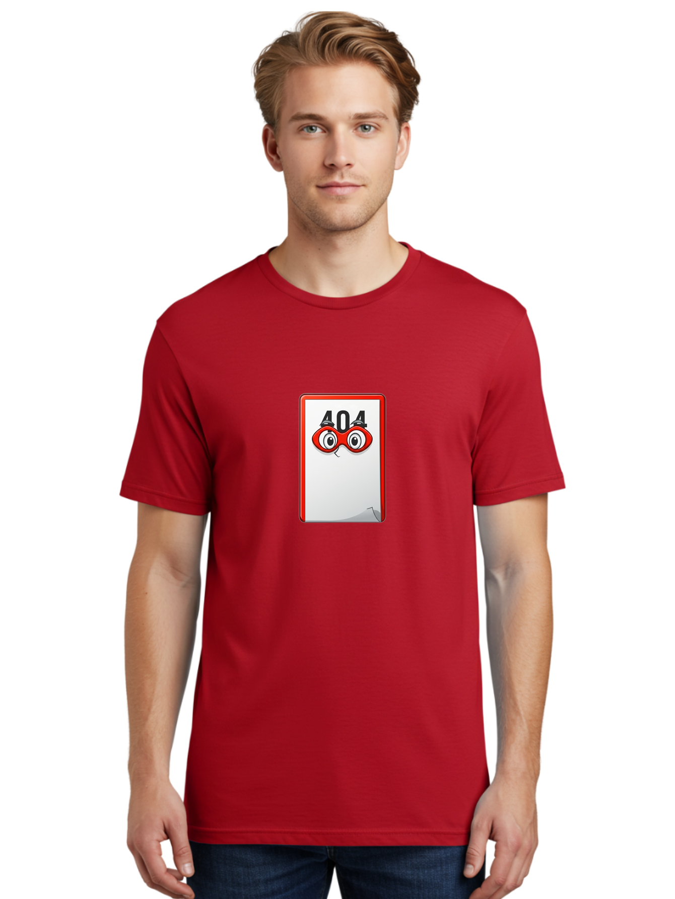 404-Error-Page-1 Men'S Graphic Tee, 100% Cotton, Comfortable Casual Summer Wear, Machine Washable, Error Page Not Found, 404 Error, Web Page Error, Page Not Found, Cartoon Illustration, Red Glasses, Website Error, Web Development Baa088