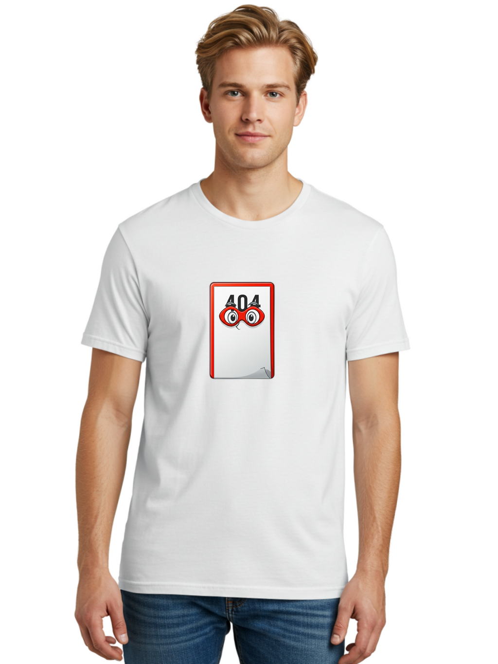 404-Error-Page-1 Men'S Graphic Tee, 100% Cotton, Comfortable Casual Summer Wear, Machine Washable, Error Page Not Found, 404 Error, Web Page Error, Page Not Found, Cartoon Illustration, Red Glasses, Website Error, Web Development Baa088