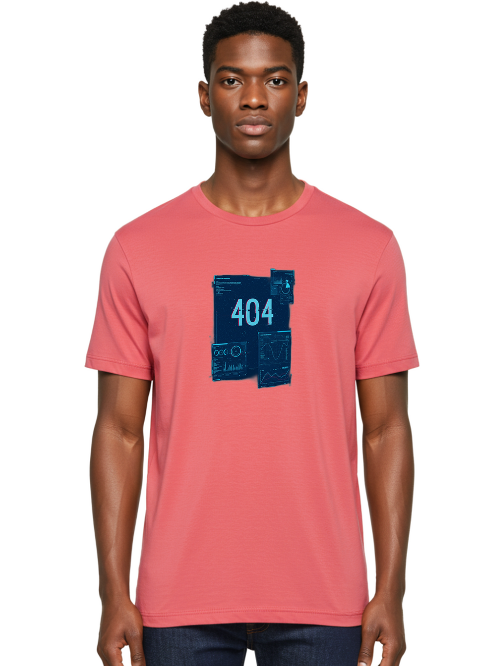 404-Error-Page Men'S Graphic Tee, 100% Cotton, Comfortable Casual Summer Wear, Machine Washable, 404 Error Page, Page Not Found, Digital Glitch, Cyberpunk Style, Futuristic Design, Error Message, Broken Link, Techno Aesthetic, Baa089