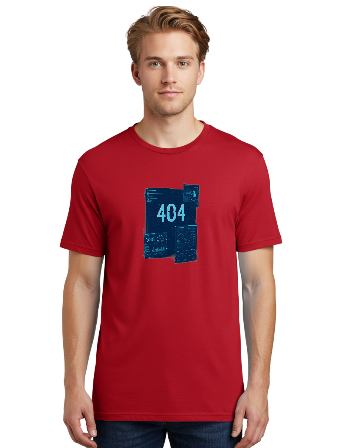 404-Error-Page Men'S Graphic Tee, 100% Cotton, Comfortable Casual Summer Wear, Machine Washable, 404 Error Page, Page Not Found, Digital Glitch, Cyberpunk Style, Futuristic Design, Error Message, Broken Link, Techno Aesthetic, Baa089