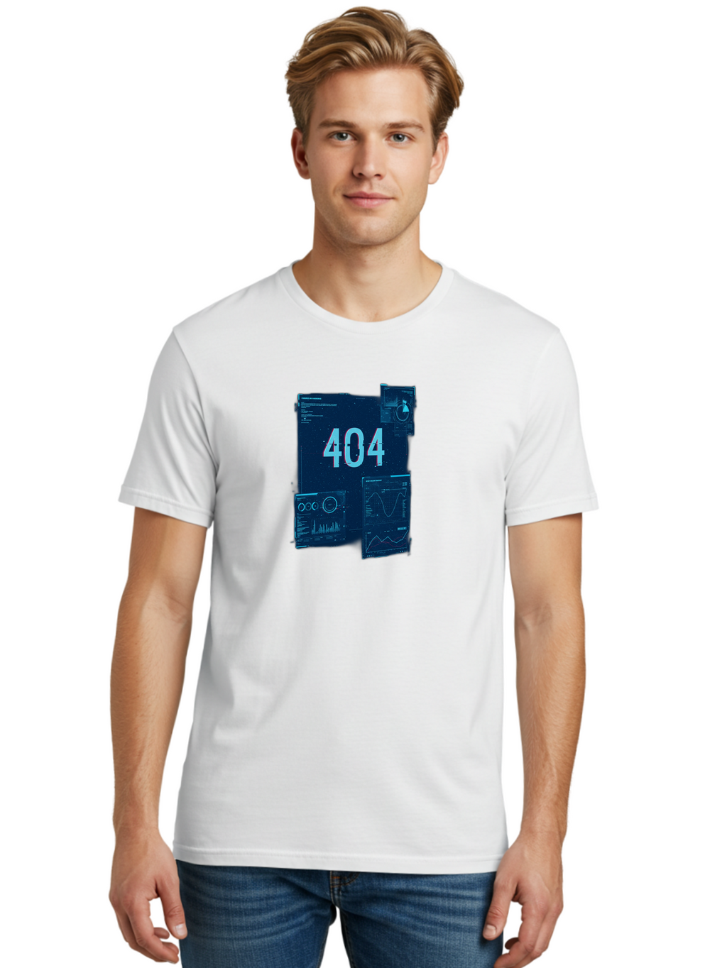 404-Error-Page Men'S Graphic Tee, 100% Cotton, Comfortable Casual Summer Wear, Machine Washable, 404 Error Page, Page Not Found, Digital Glitch, Cyberpunk Style, Futuristic Design, Error Message, Broken Link, Techno Aesthetic, Baa089