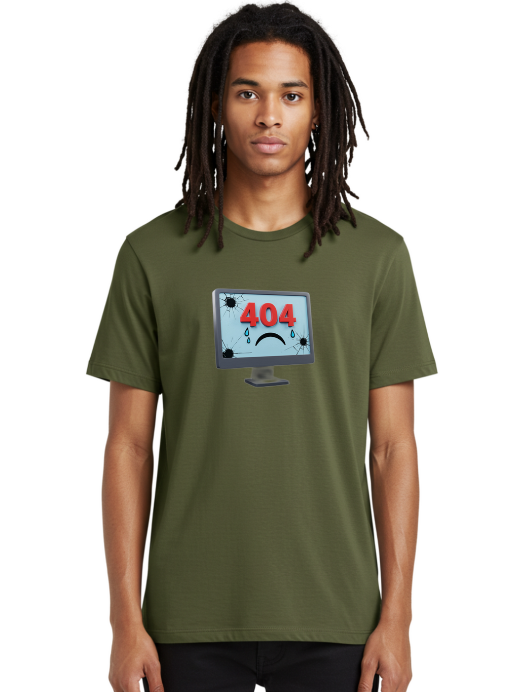 404-Error-Screen-1 Men'S Graphic Tee, 100% Cotton, Comfortable Casual Summer Wear, Machine Washable, Computer Monitor, 404 Error Message, Cracked Screen, Sad Face Emoticon, Blue Tears, Error Notification, Broken Display, Technical Issue, Baa090