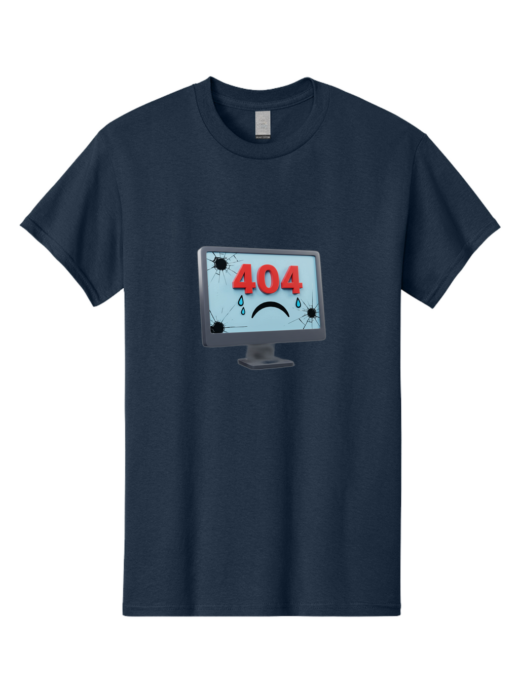 404-Error-Screen-1 Men'S Graphic Tee, 100% Cotton, Comfortable Casual Summer Wear, Machine Washable, Computer Monitor, 404 Error Message, Cracked Screen, Sad Face Emoticon, Blue Tears, Error Notification, Broken Display, Technical Issue, Baa090