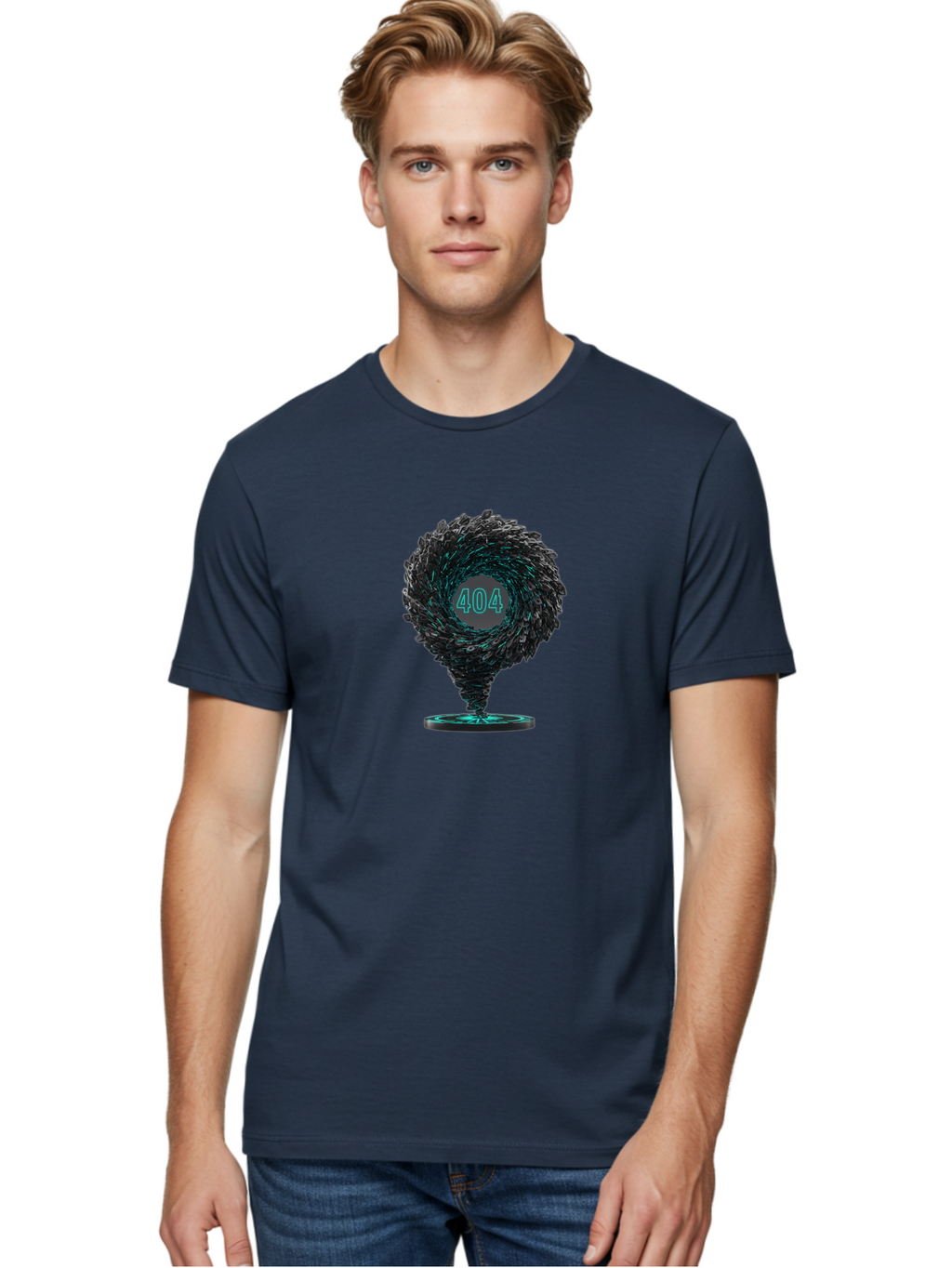 404-Error-Tornado Men'S Graphic Tee, 100% Cotton, Comfortable Casual Summer Wear, Machine Washable, Error Page, 404 Not Found, Web Design, Glitch Art, Digital Chaos, Abstract Vortex, Futuristic, Website Error Message, Page Not Found Baa092