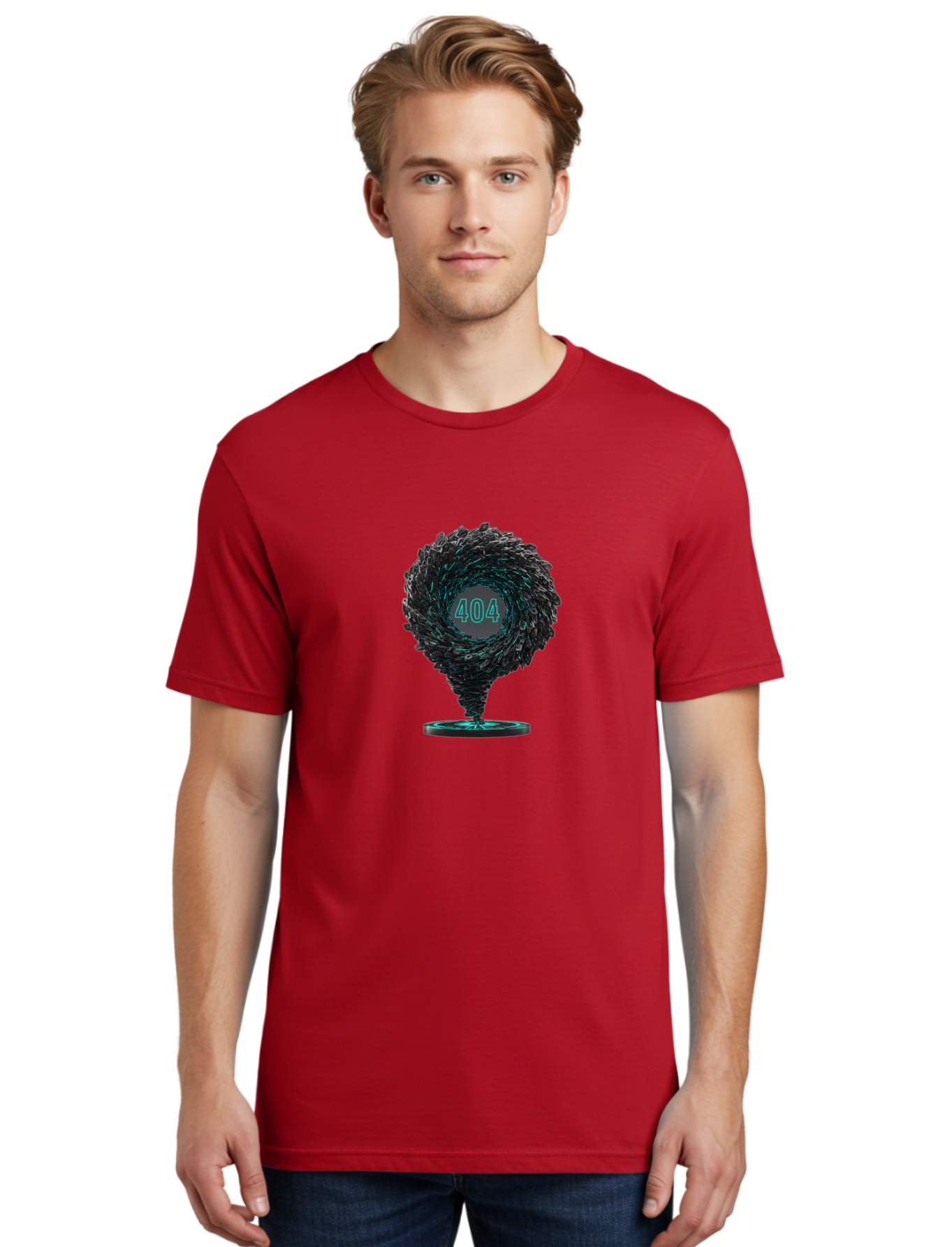 404-Error-Tornado Men'S Graphic Tee, 100% Cotton, Comfortable Casual Summer Wear, Machine Washable, Error Page, 404 Not Found, Web Design, Glitch Art, Digital Chaos, Abstract Vortex, Futuristic, Website Error Message, Page Not Found Baa092