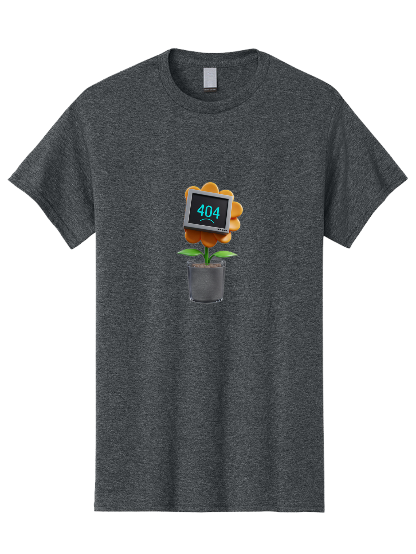 404-Flower Men'S Graphic Tee, 100% Cotton, Comfortable Casual Summer Wear, Machine Washable, Error Message, 404 Page Not Found, Orange Flower, Pot, Screen Display, Sad Face, Technology Glitch, Digital Error, Web Page Issue Baa094