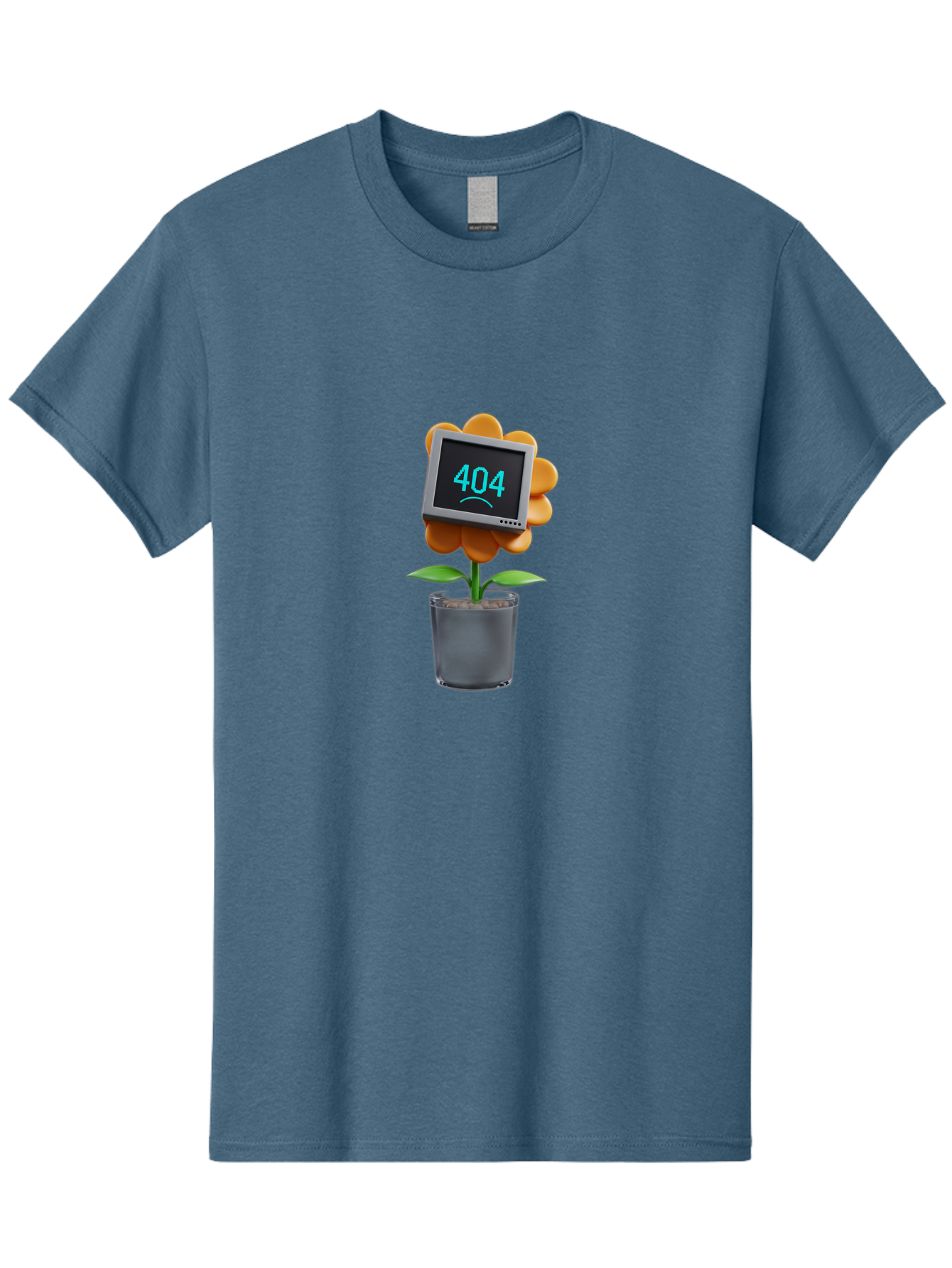 404-Flower Men'S Graphic Tee, 100% Cotton, Comfortable Casual Summer Wear, Machine Washable, Error Message, 404 Page Not Found, Orange Flower, Pot, Screen Display, Sad Face, Technology Glitch, Digital Error, Web Page Issue Baa094