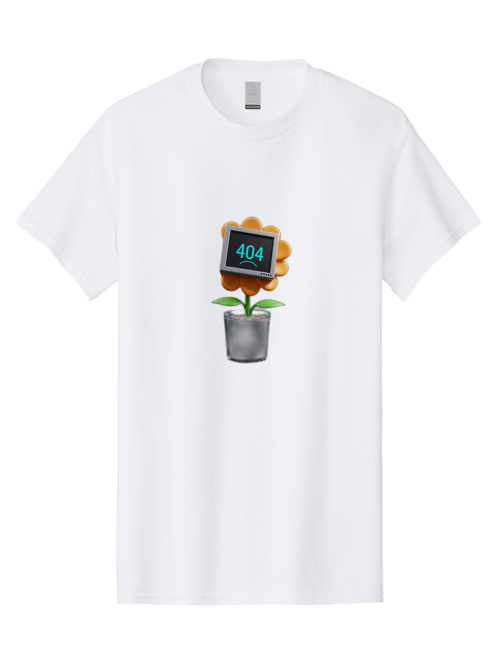 404-Flower Men'S Graphic Tee, 100% Cotton, Comfortable Casual Summer Wear, Machine Washable, Error Message, 404 Page Not Found, Orange Flower, Pot, Screen Display, Sad Face, Technology Glitch, Digital Error, Web Page Issue Baa094