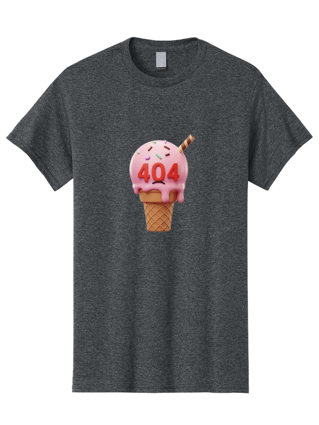 404-Ice-Cream Men'S Graphic Tee, 100% Cotton, Comfortable Casual Summer Wear, Machine Washable, Sad Ice Cream Cone, 404 Error, Pink Ice Cream, Sprinkles, Sweet Treat, Frowning Face, Melting Ice Cream, Error Message, Dessert, 404 Baa095