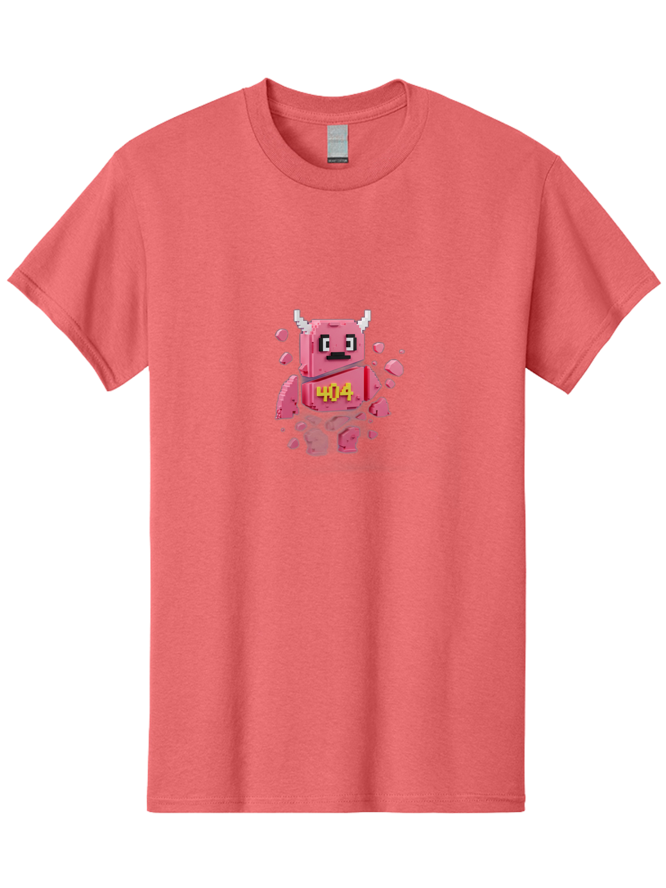 404-Minotaur Men'S Graphic Tee, 100% Cotton, Comfortable Casual Summer Wear, Machine Washable, Pixel Art, 404 Error, Broken Cube, Cute Monster, Glitchy Graphics, Retro Gaming, Digital Art, Funny Illustration, Error Message Baa097