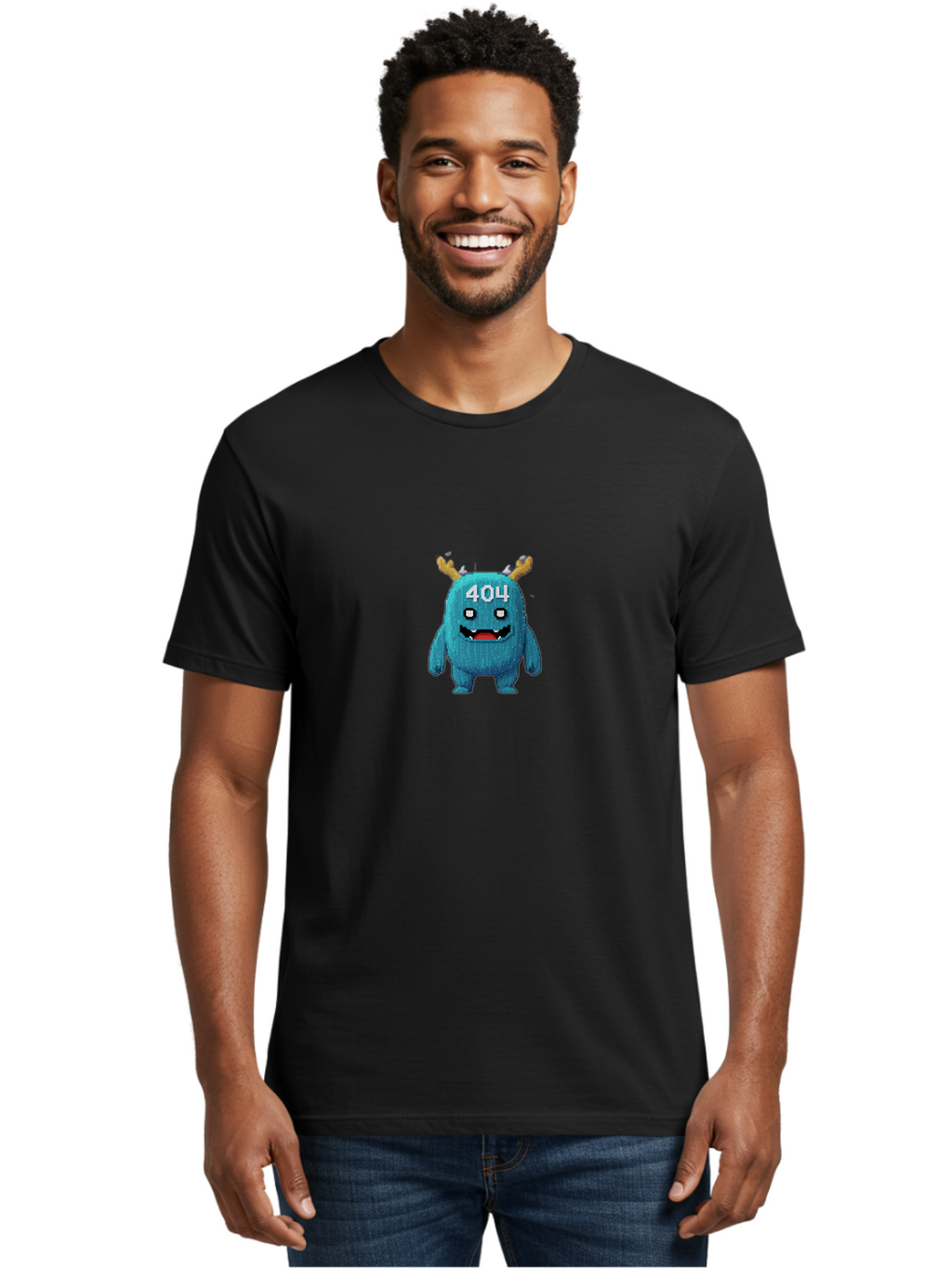 404-Monster-2 Men'S Graphic Tee, 100% Cotton, Comfortable Casual Summer Wear, Machine Washable, Cute Monster, Error Page, 404 Page, Funny Creature, Cartoon Character, Error Message, Digital Art, Web Design, Pixel Art Baa099