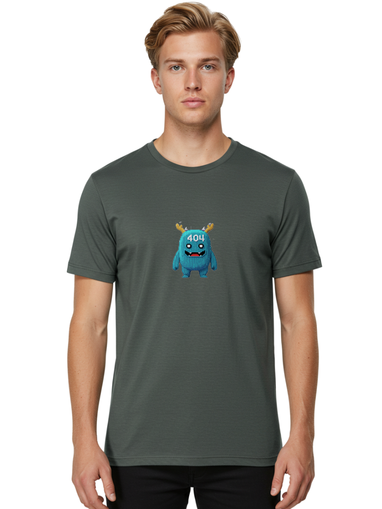 404-Monster-2 Men'S Graphic Tee, 100% Cotton, Comfortable Casual Summer Wear, Machine Washable, Cute Monster, Error Page, 404 Page, Funny Creature, Cartoon Character, Error Message, Digital Art, Web Design, Pixel Art Baa099
