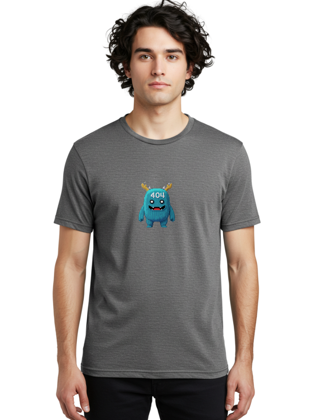 404-Monster-2 Men'S Graphic Tee, 100% Cotton, Comfortable Casual Summer Wear, Machine Washable, Cute Monster, Error Page, 404 Page, Funny Creature, Cartoon Character, Error Message, Digital Art, Web Design, Pixel Art Baa099