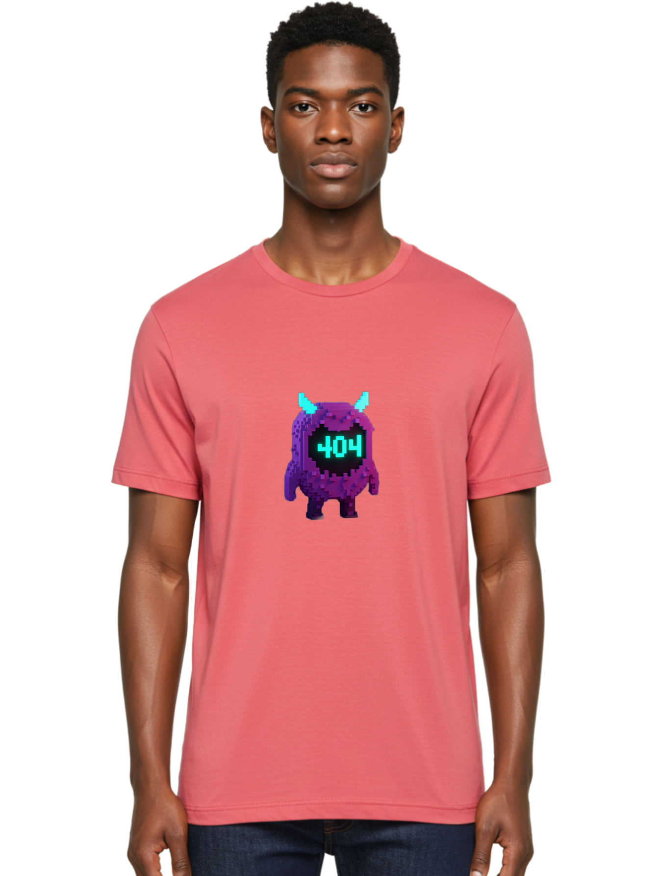 404-Monster-3 Men'S Graphic Tee, 100% Cotton, Comfortable Casual Summer Wear, Machine Washable, Pixel Art Monster, 404 Error, Digital Creature, Purple Monster, Blue Horns, Error Page, Glitchy Graphics, 8-Bit Style, Retro Gaming Baa100