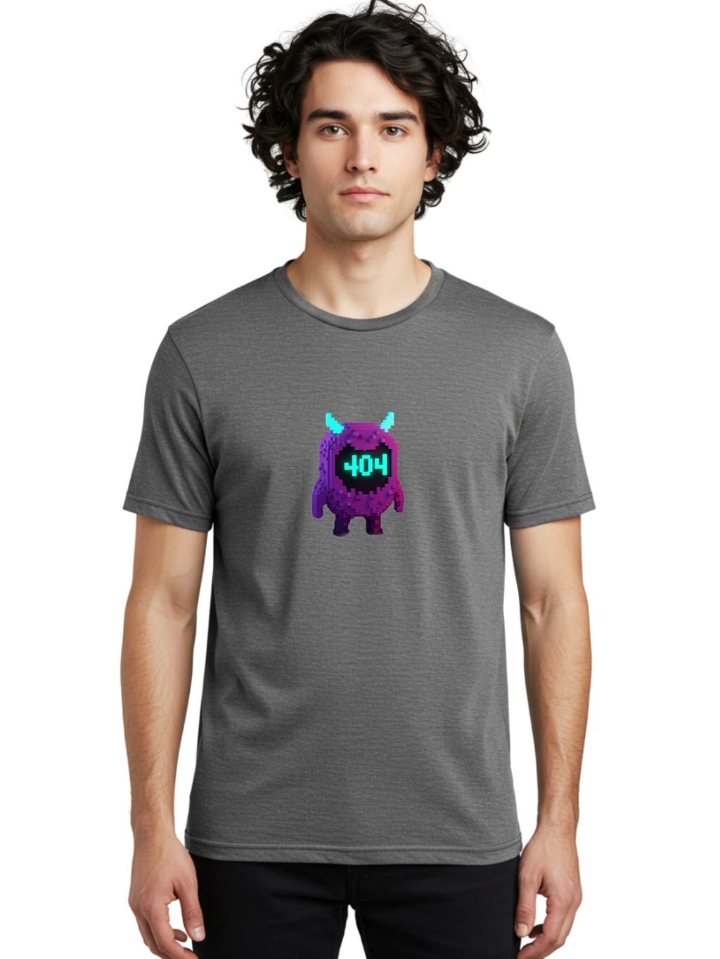 404-Monster-3 Men'S Graphic Tee, 100% Cotton, Comfortable Casual Summer Wear, Machine Washable, Pixel Art Monster, 404 Error, Digital Creature, Purple Monster, Blue Horns, Error Page, Glitchy Graphics, 8-Bit Style, Retro Gaming Baa100