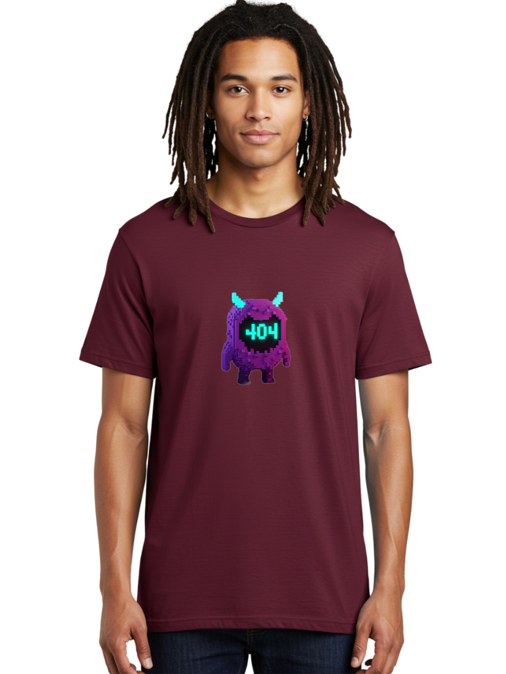 404-Monster-3 Men'S Graphic Tee, 100% Cotton, Comfortable Casual Summer Wear, Machine Washable, Pixel Art Monster, 404 Error, Digital Creature, Purple Monster, Blue Horns, Error Page, Glitchy Graphics, 8-Bit Style, Retro Gaming Baa100